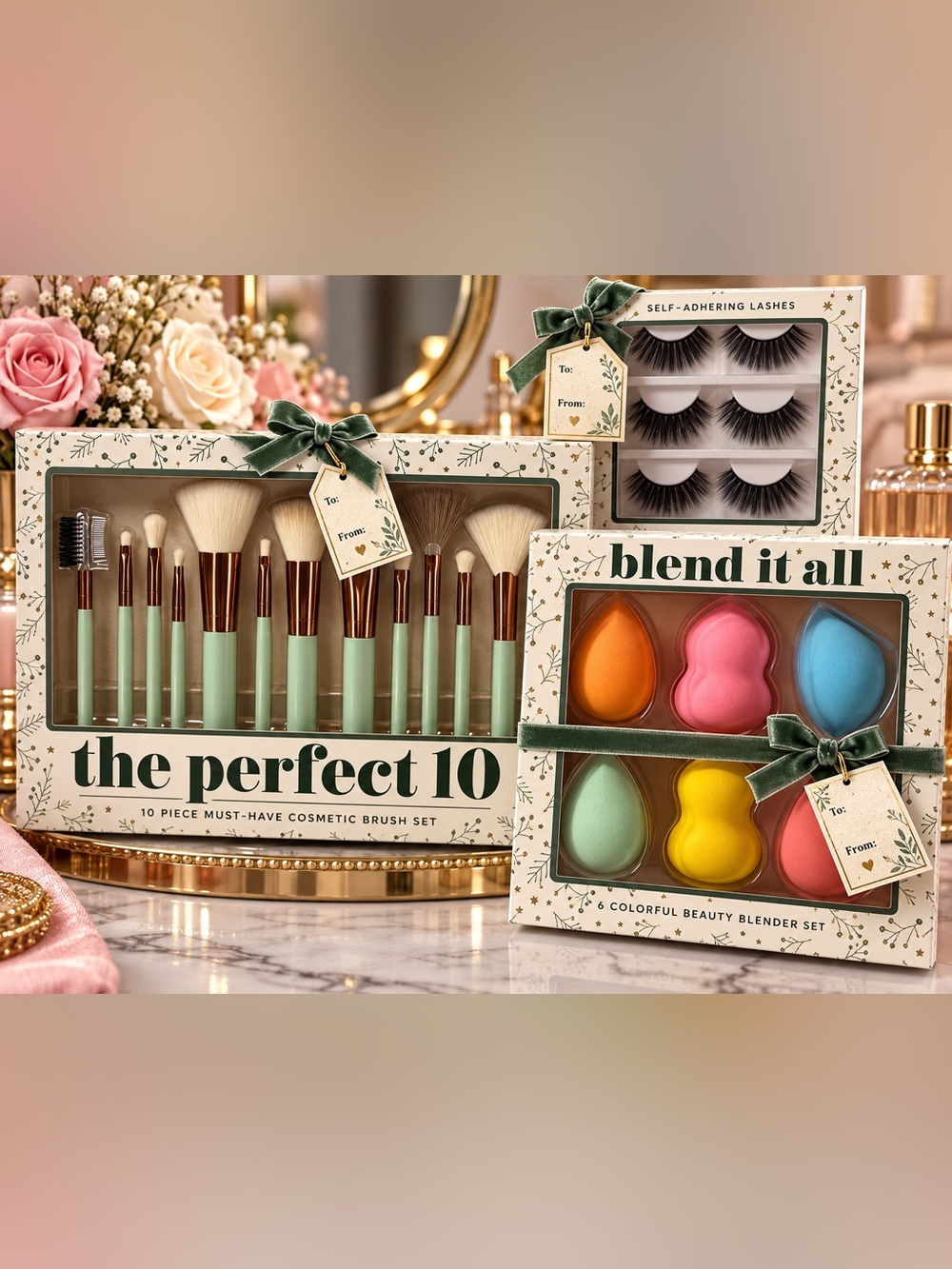 The Perfect 10 Mint Cosmetic Brush & Colorful Beauty Sponge Set